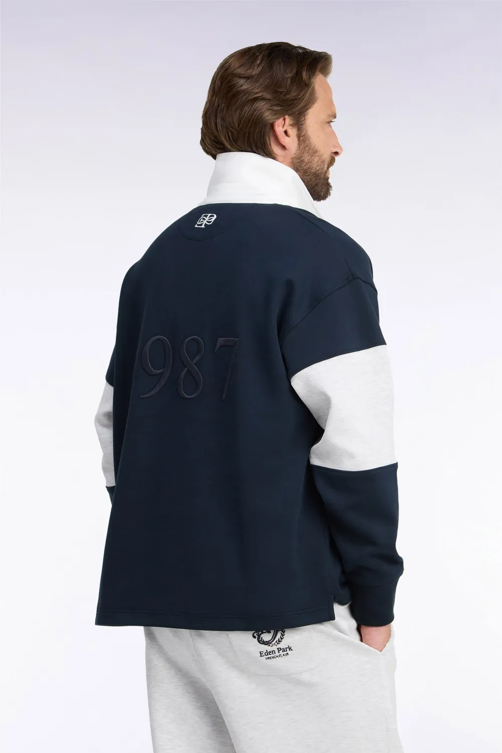 Eden Park Rugby Heritage Sweat Marine Col Maillot Loose