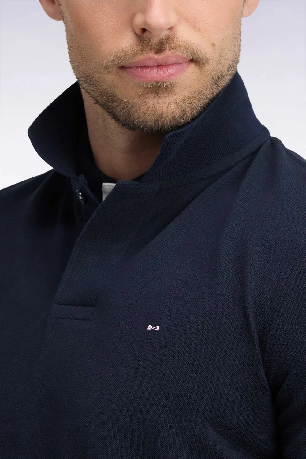 Eden Park polo homme piqué coton marine manches longues