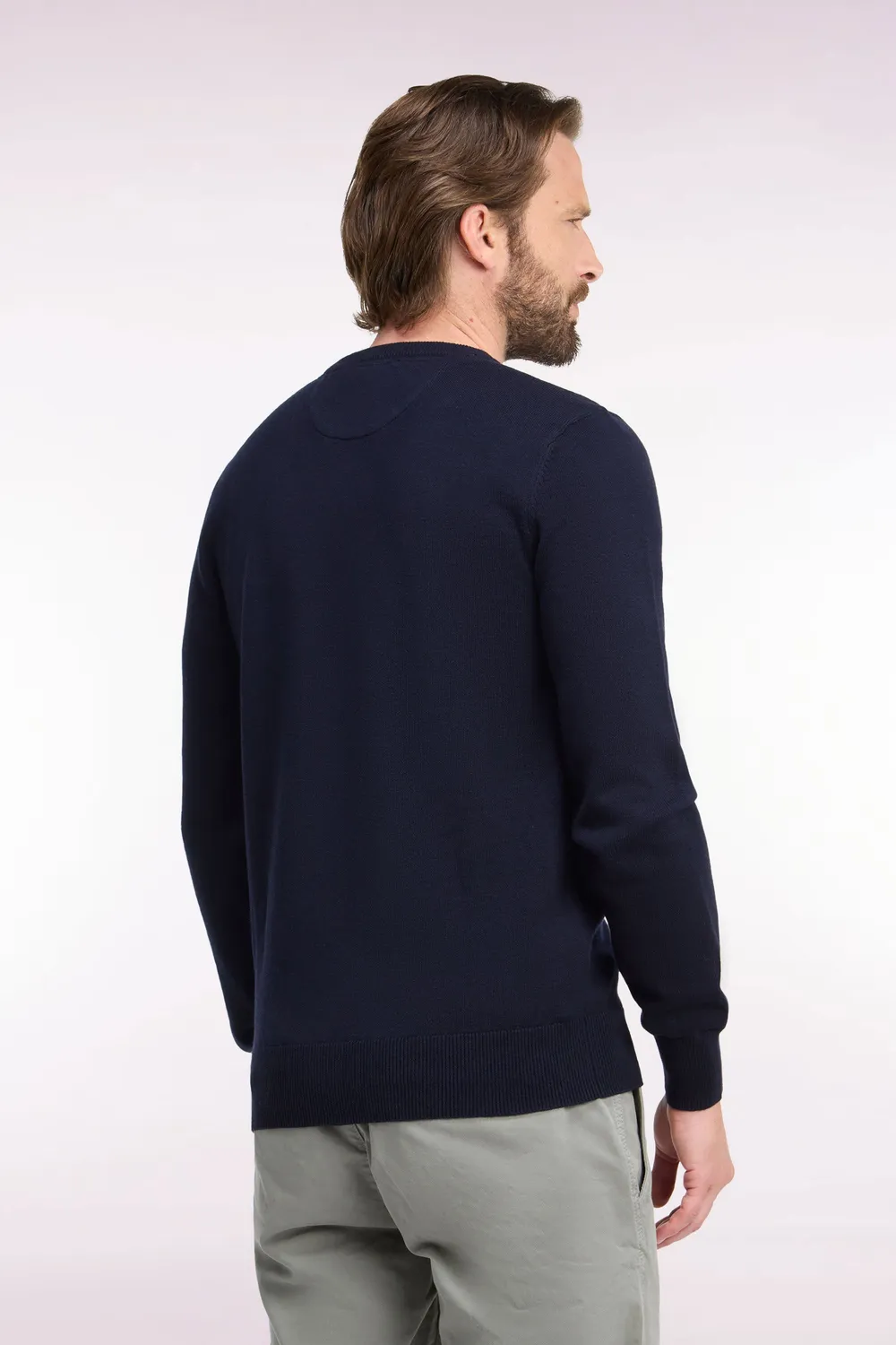 Eden Park Pull col rond laine-coton marine coupe droite