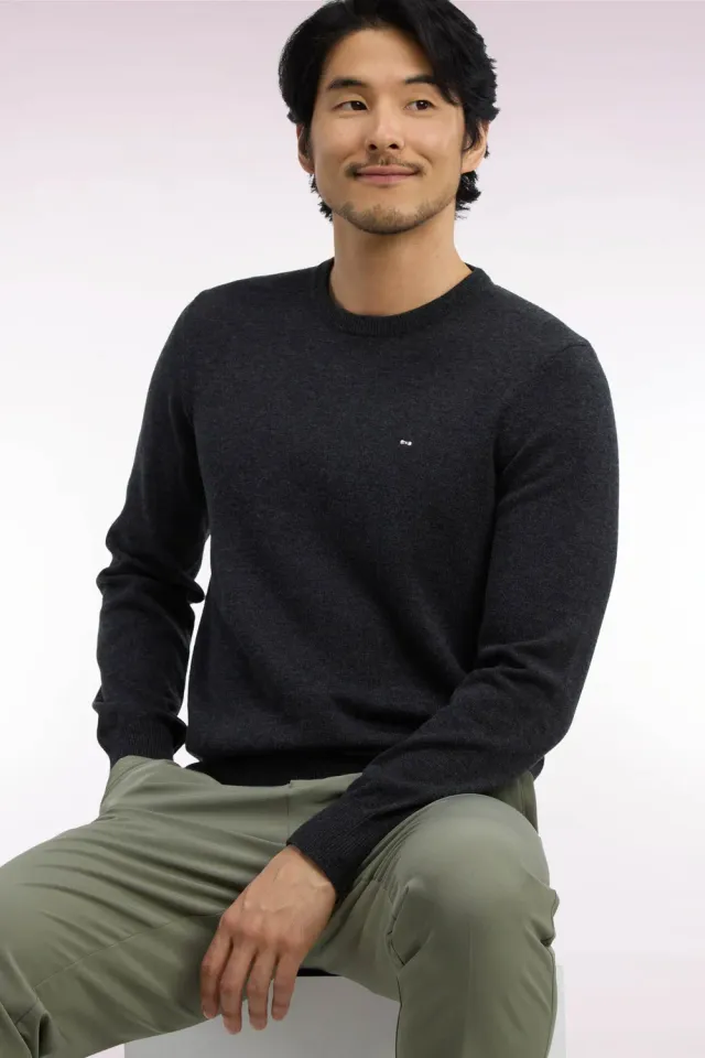Eden Park pull col rond laine coton gris anthracite