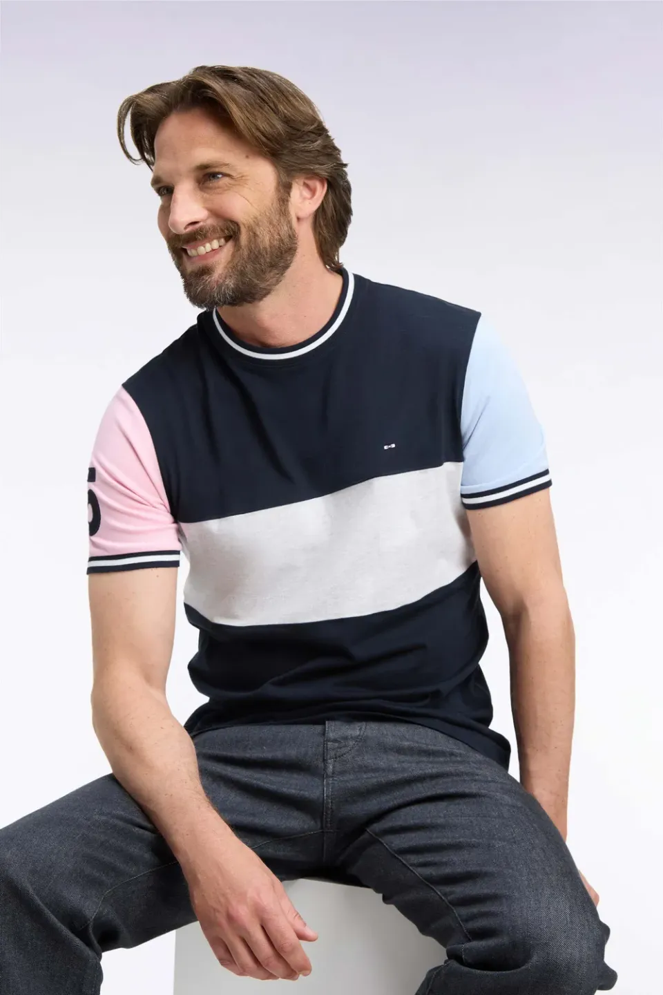 Eden Park t-shirt coton marine contrasté coupe droite