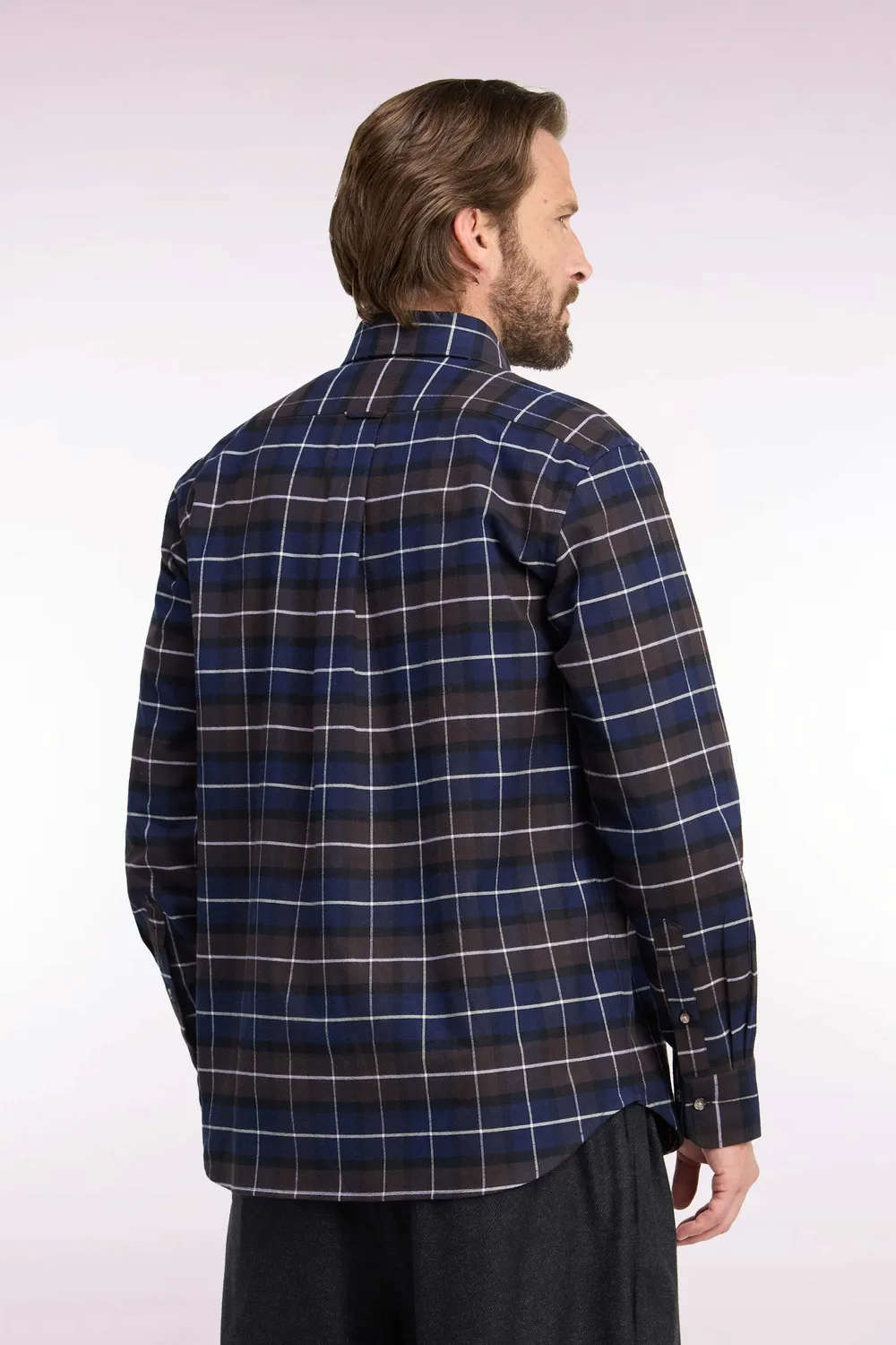 Eden Park Club chemise homme marron flanelle carreaux coupe droite