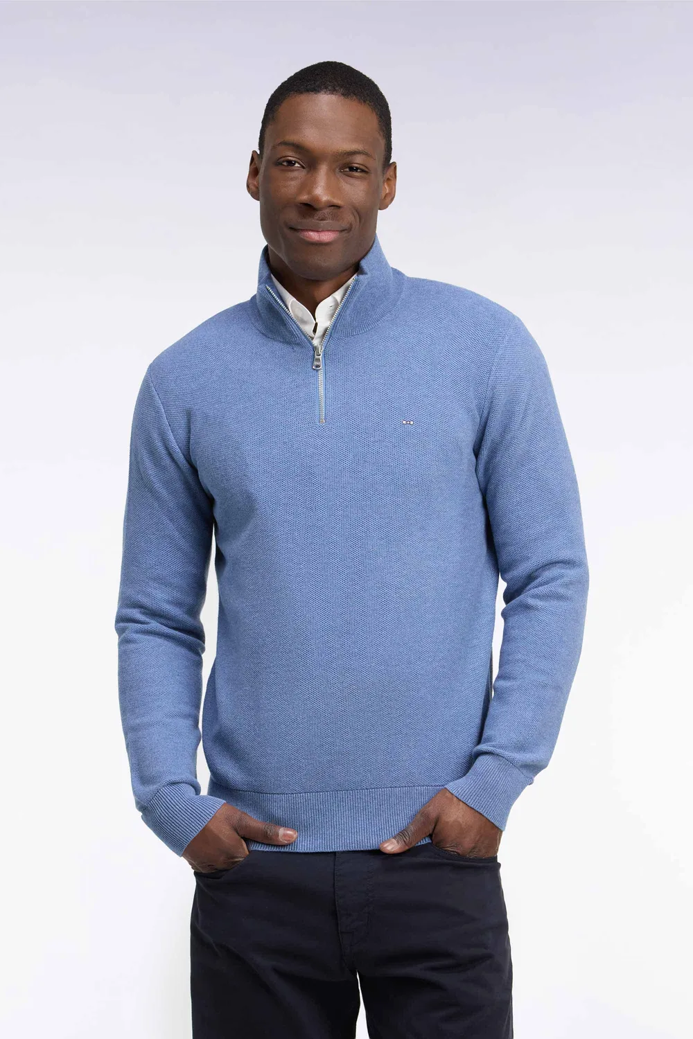Eden Park pull col camionneur bleu coton nid d’abeille
