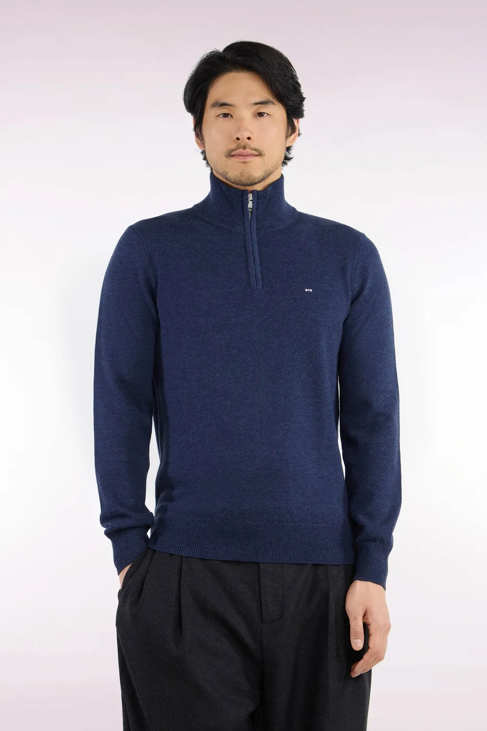 Eden Park pull col camionneur bleu laine coton coupe droite