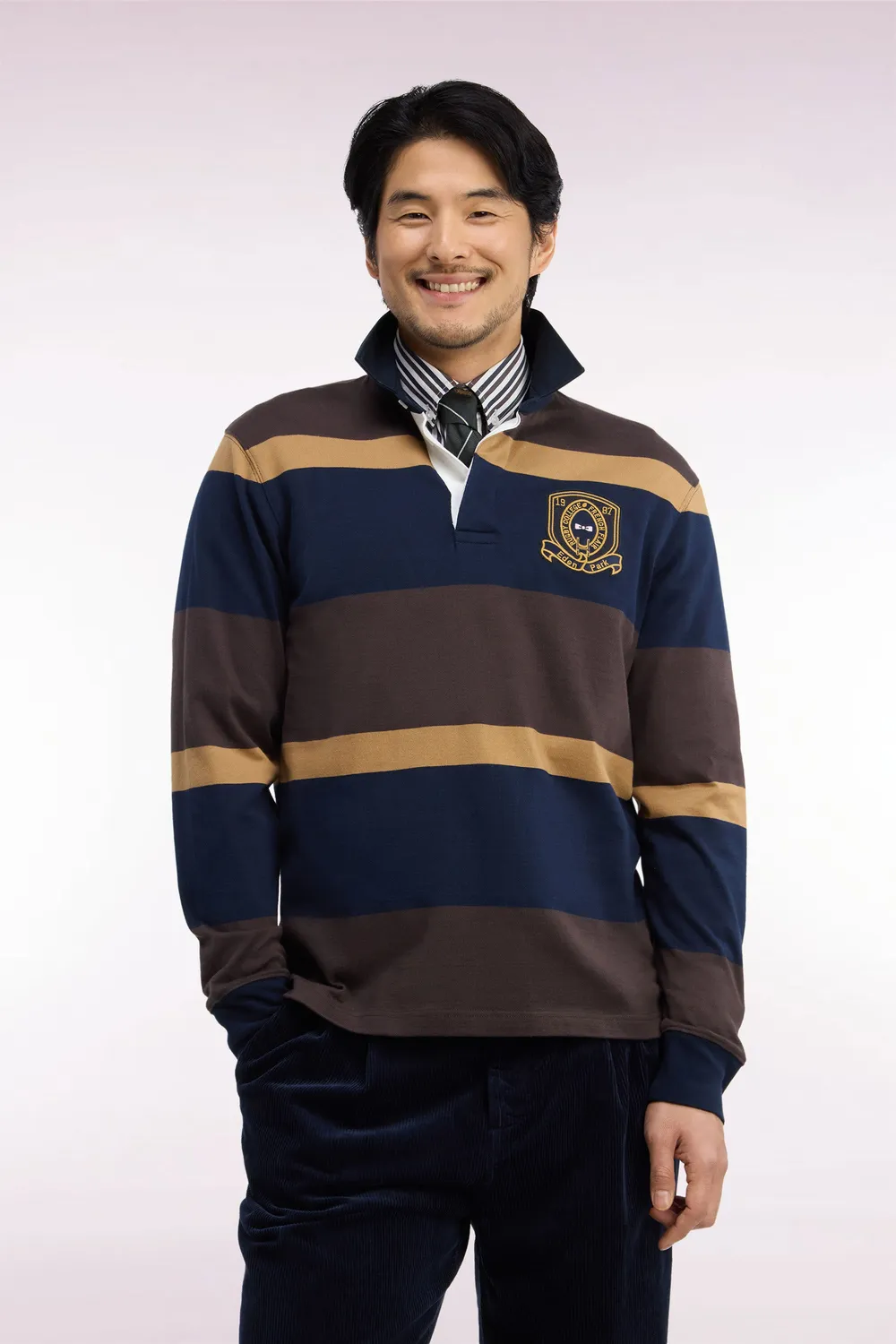 Eden Park College maillot rayé marron rugby manches longues