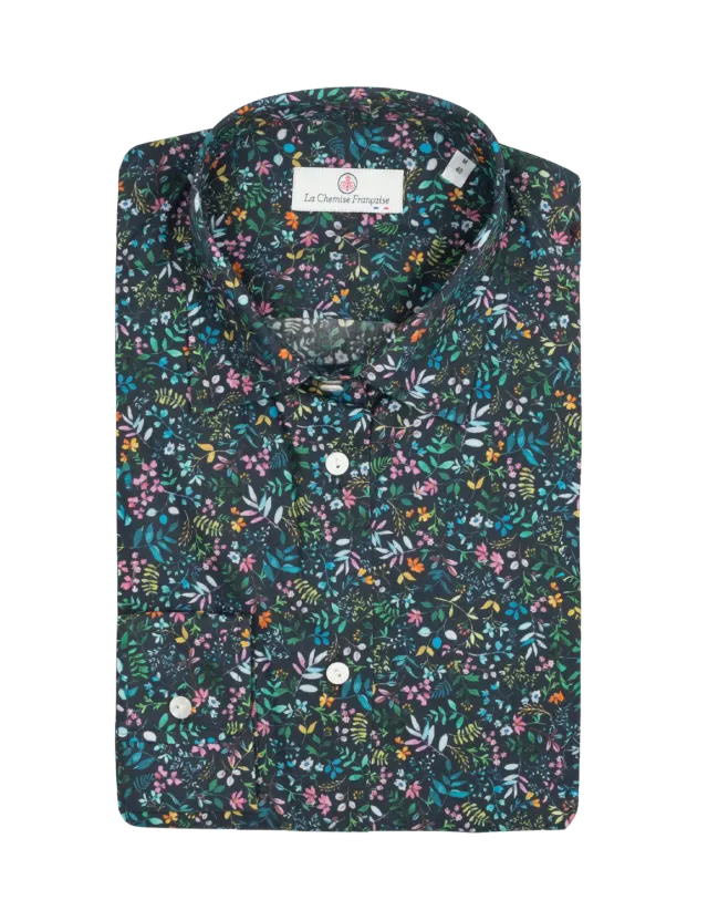La Chemise Française Floraison chemisier femme fleurs bleues
