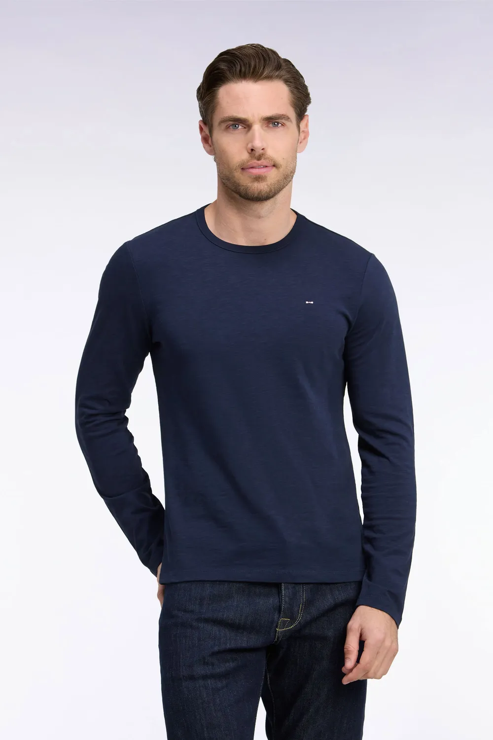 Eden Park t-shirt manches longues coton marine coupe slim