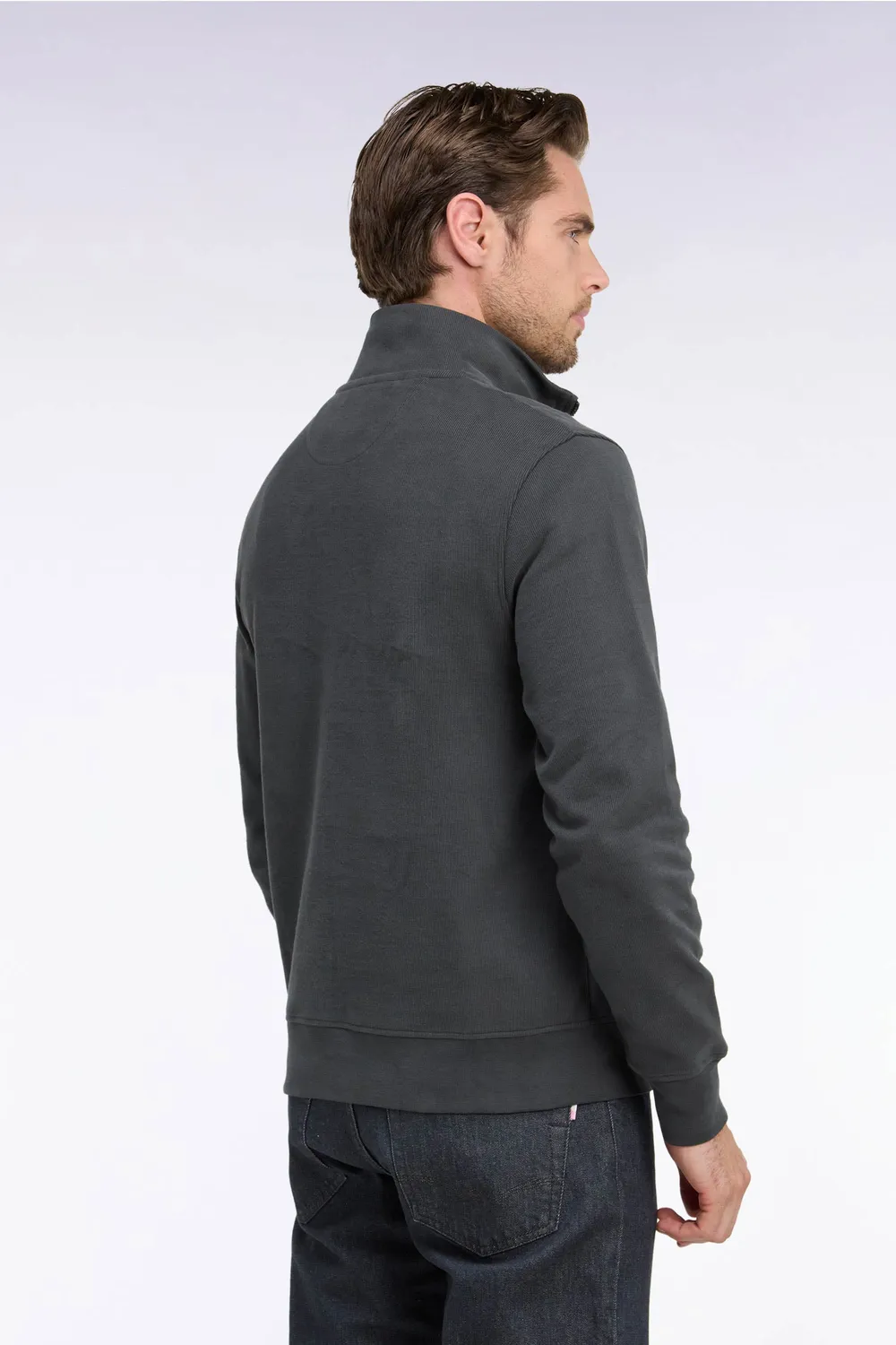 Eden Park sweat col camionneur kaki molleton droit