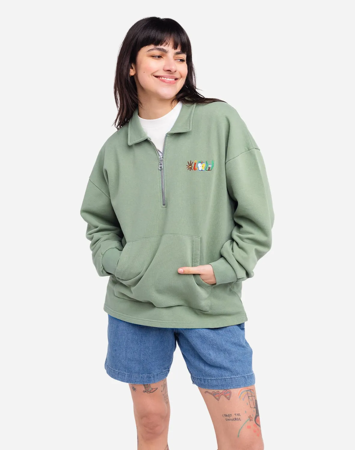 Olow Manso Pictures sweat vert sauge col polo