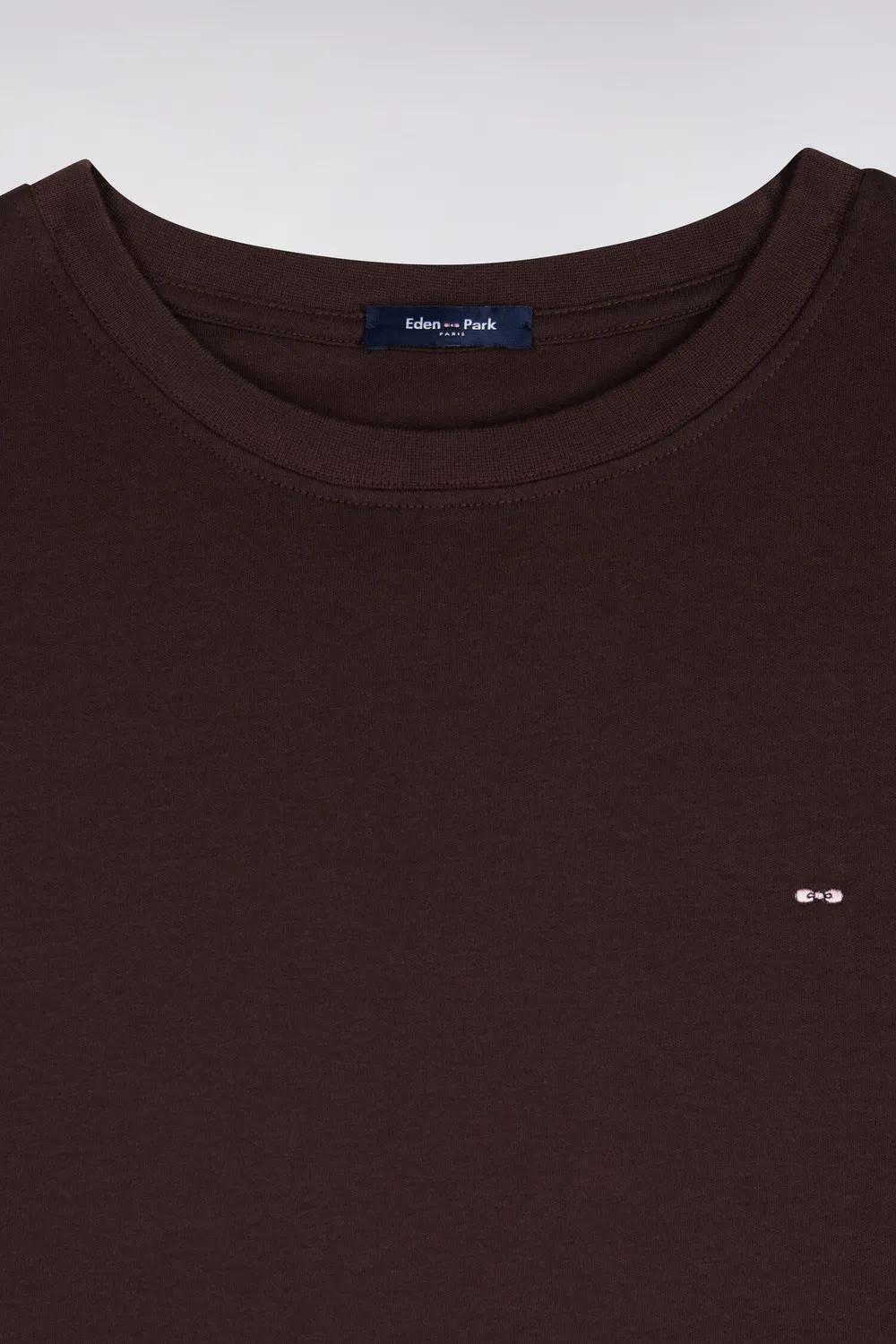 Eden Park T-Shirt Coton Marron Coupe Droite Col Bords-Côtes
