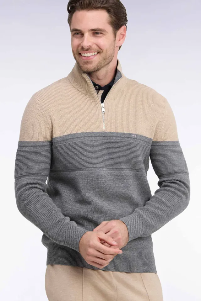 Eden Park pull col camionneur beige gris laine coton