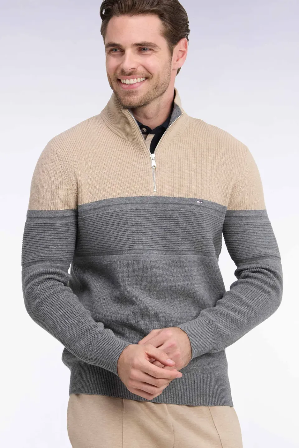 Eden Park pull col camionneur beige gris laine coton