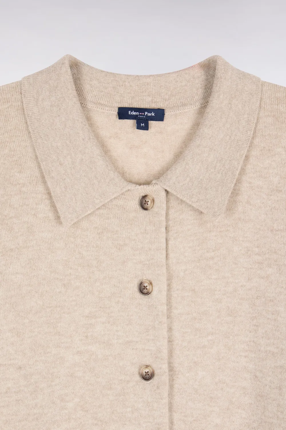 Eden Park Club cardigan femme laine cachemire beige col polo
