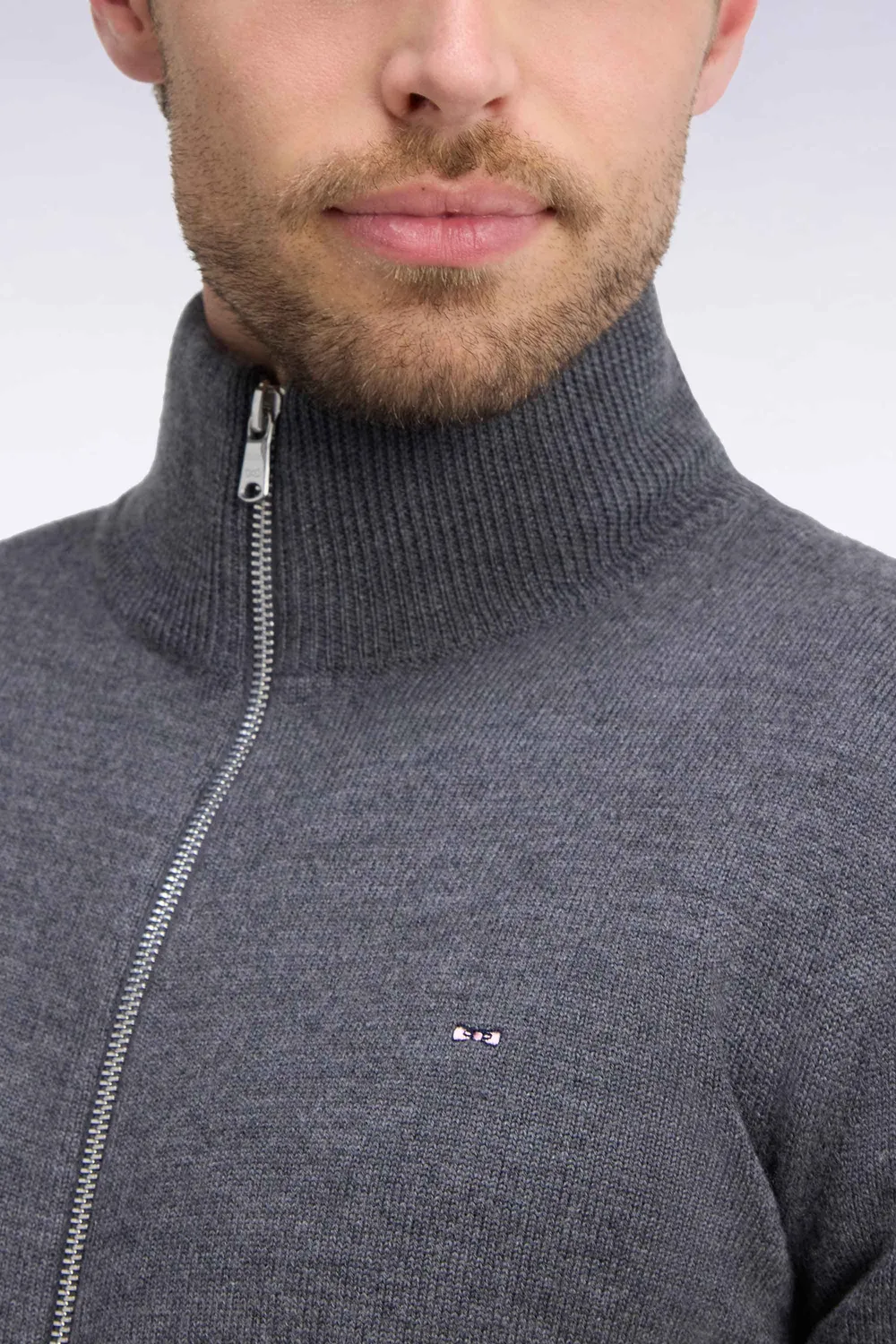 Eden Park Club Evolution cardigan mérinos gris zippé