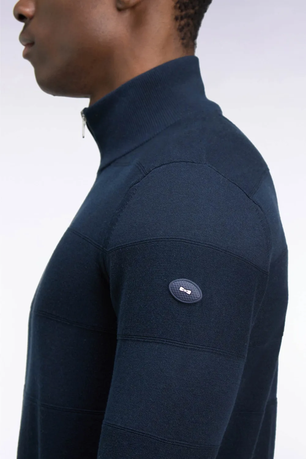 Eden Park pull golf col zippé marine coton viscose droit