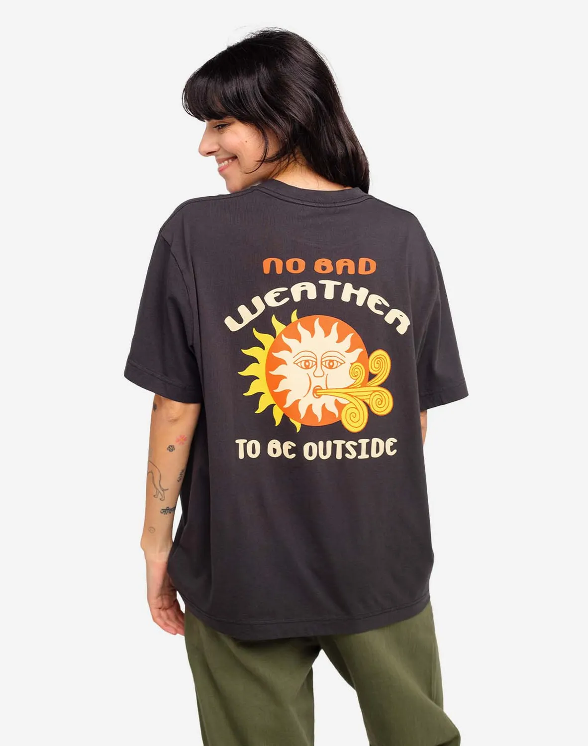 OLOW Weather t-shirt ample noir carbone coton bio