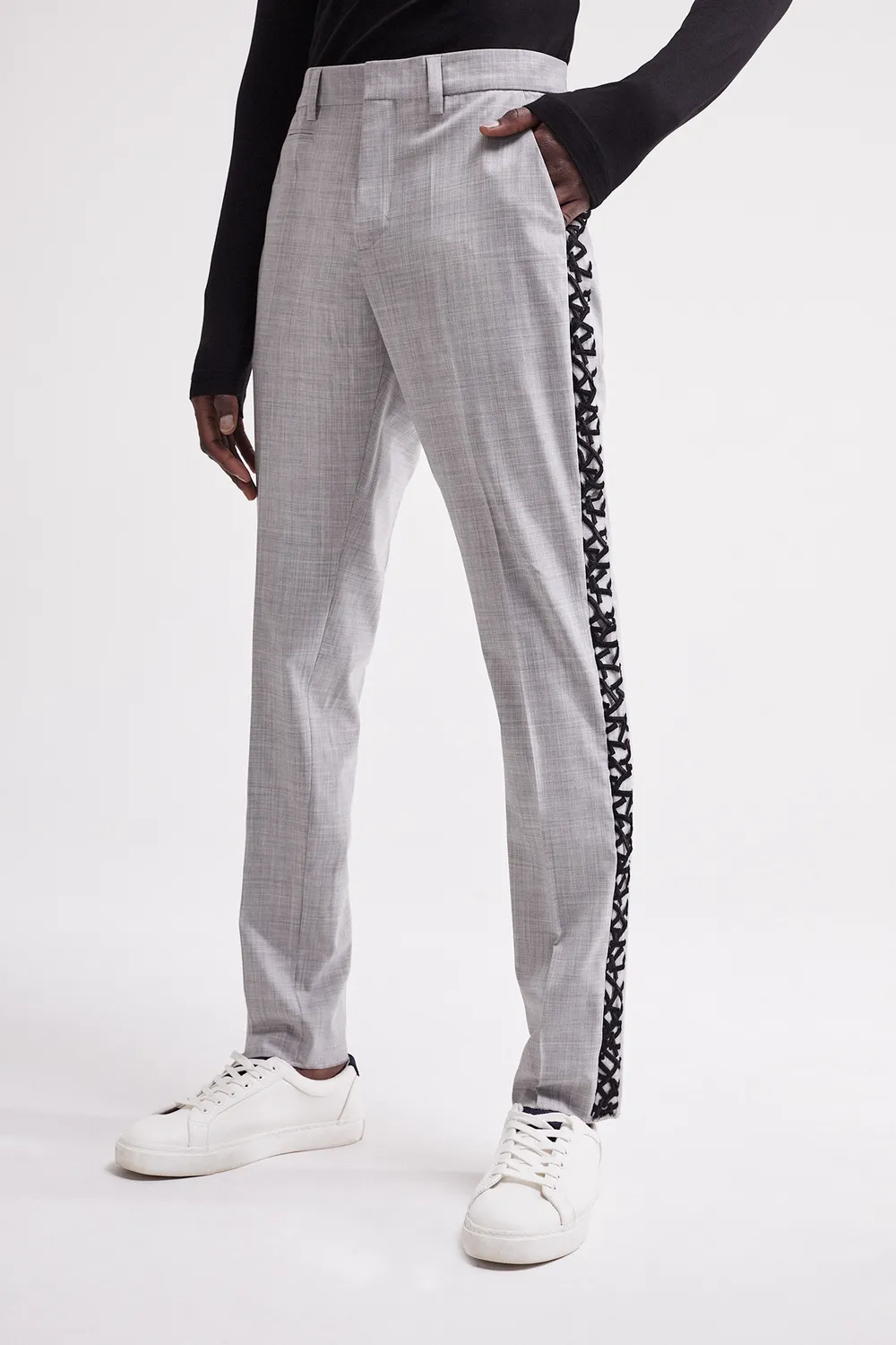 FRENCH DEAL Tuxedo pantalon gris laine