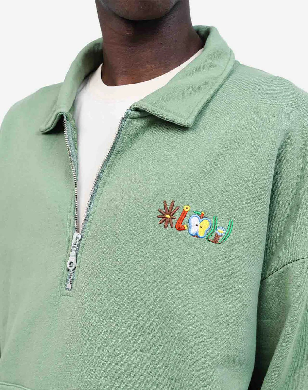 OLOW Manso Pictures sweat vert sauge col zippé