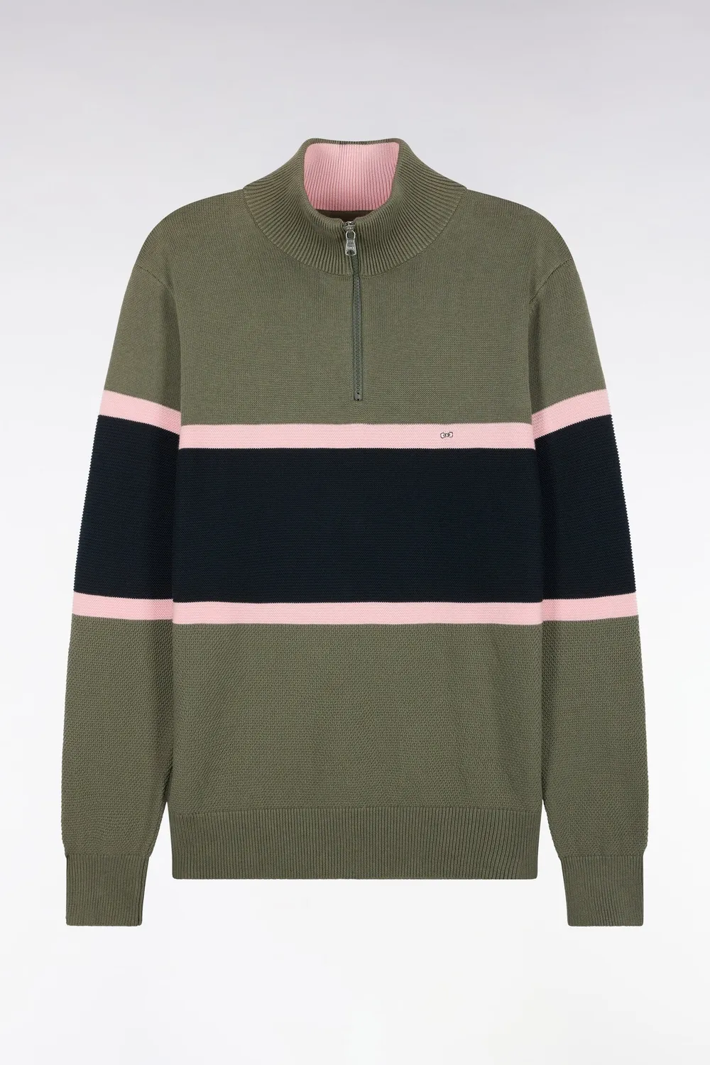 Eden Park Tricolore pull homme vert olive col camionneur