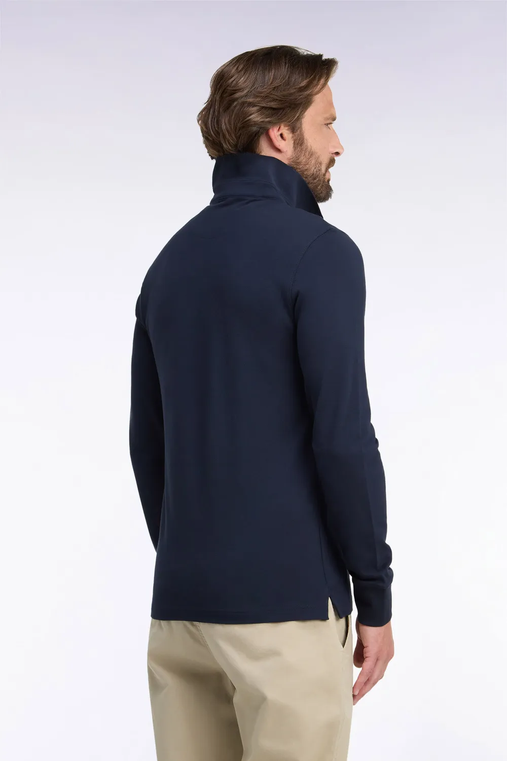 Eden Park Polo Manches Longues Coton Stretch Marine Coupe Ajustée