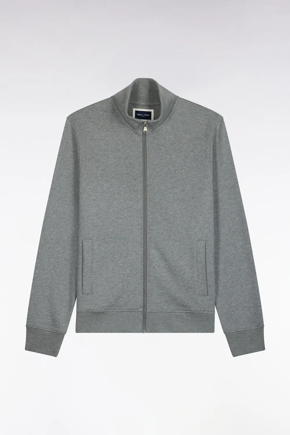 Eden Park sweat homme zippé gris coton col camionneur