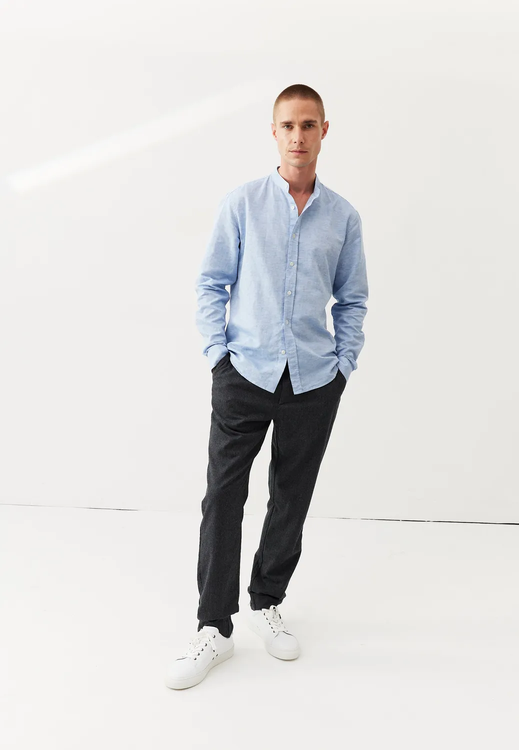 Loom chemise col officier chemise lin coton bleu ciel