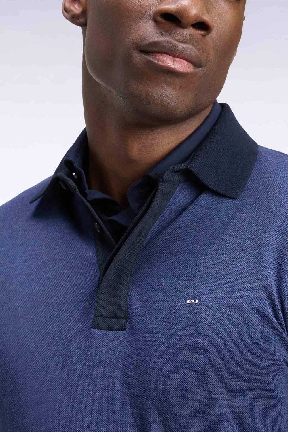 Eden Park Club polo homme bleu marine piqué coton manches longues