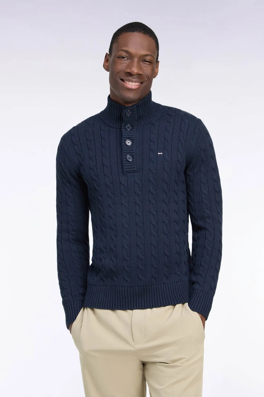 Eden Park pull torsades marine coton col boutonné