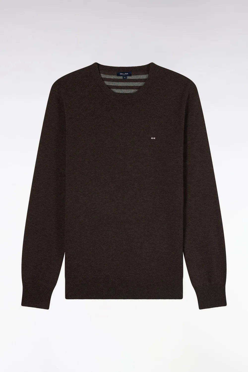 Eden Park pull col rond laine coton marron coupe droite