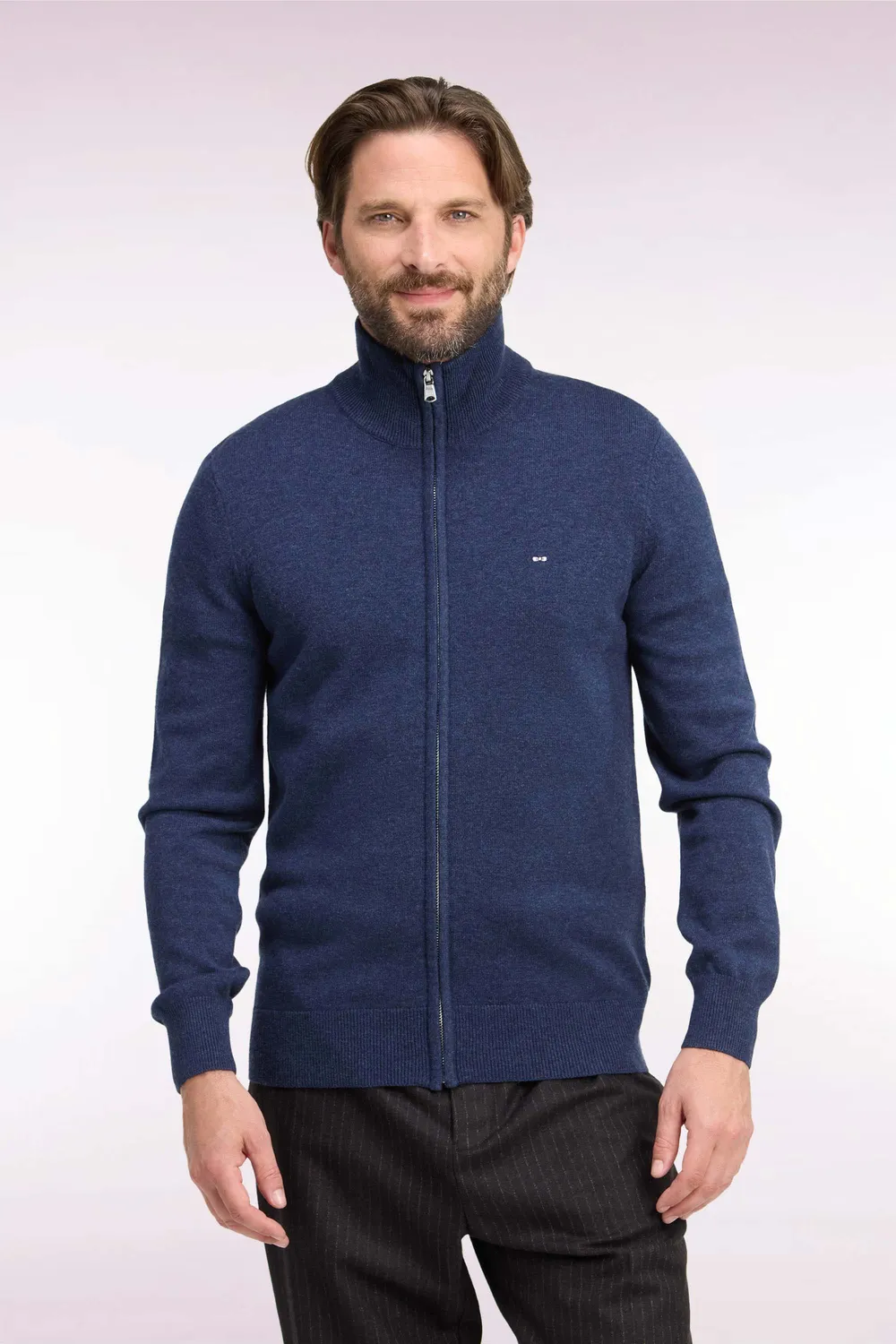 Eden Park H26MAICA0001 cardigan zippé bleu laine et coton