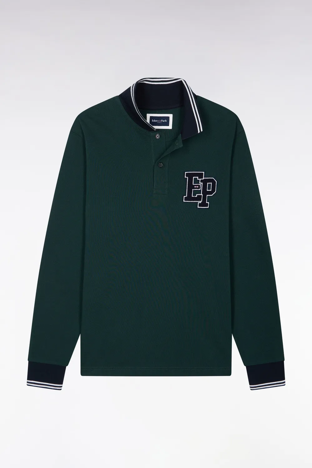 Eden Park polo manches longues piqué coton vert