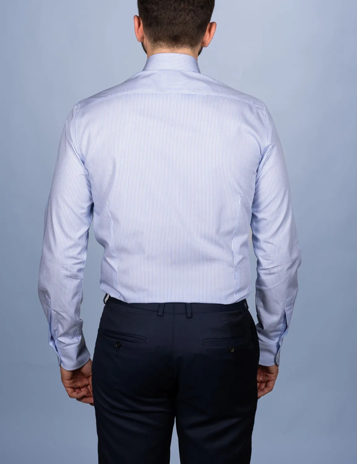 La Chemise Française Rayure Fine 2mm chemise homme bleu ciel col français