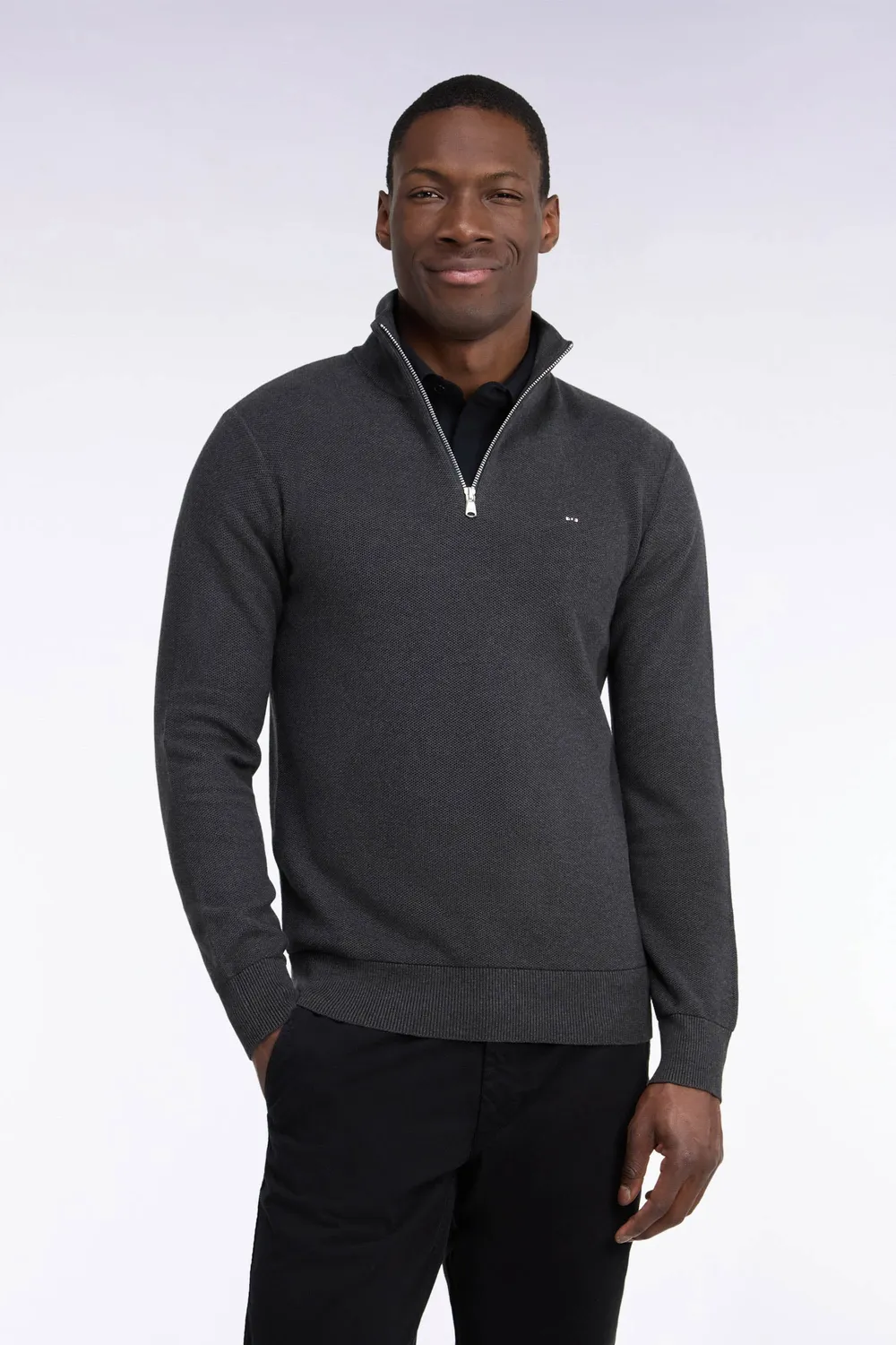 Eden Park pull col camionneur gris foncé pull droit coton