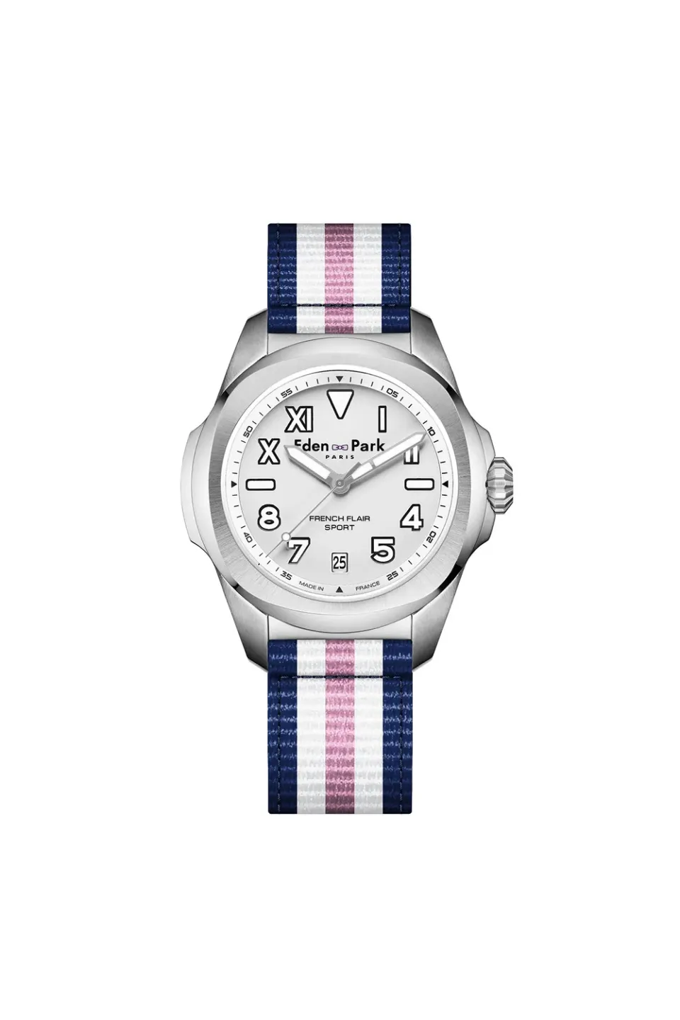 Eden Park montre quartz cadran blanc NATO rayé