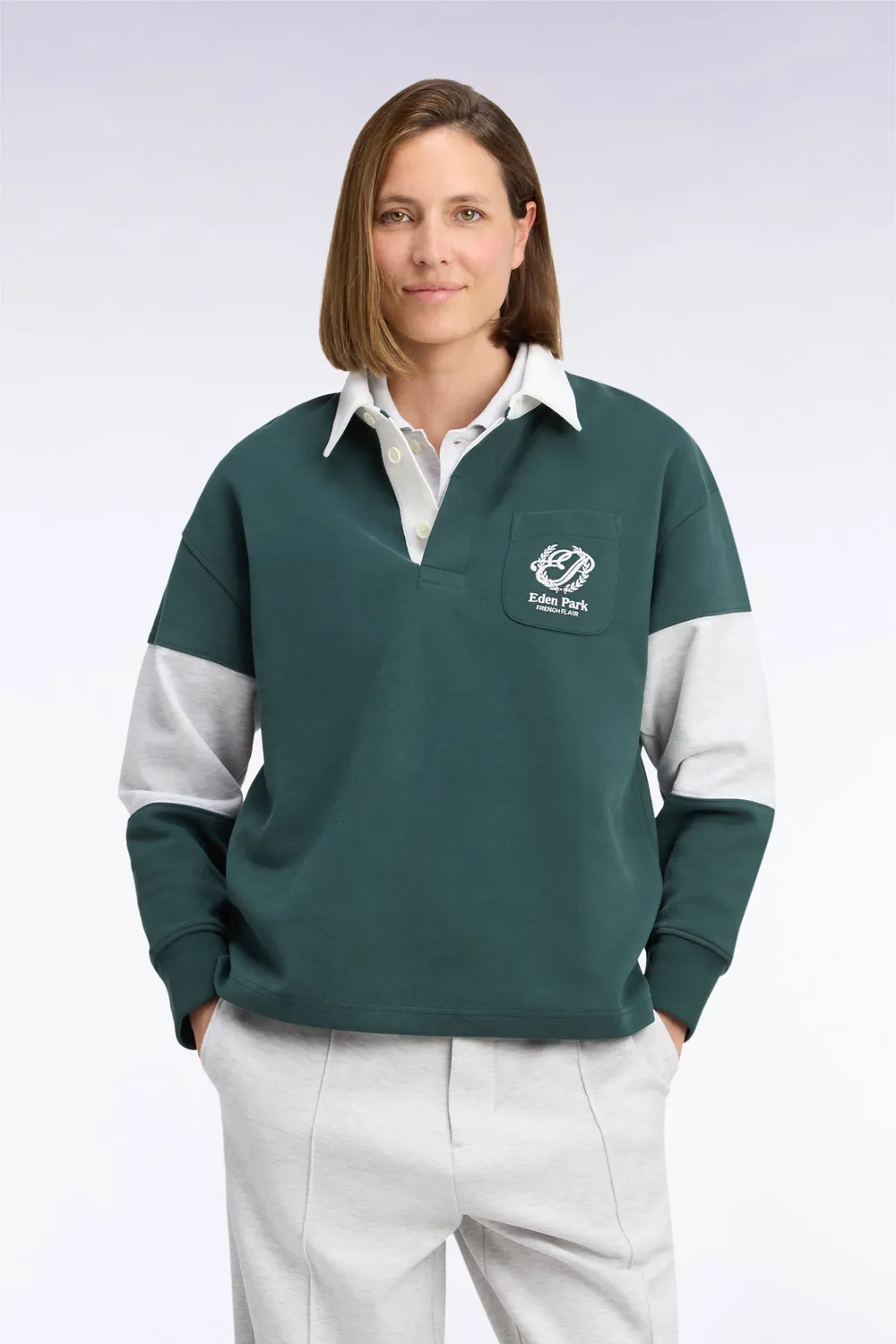 Eden Park sweat col maillot vert loose unisexe