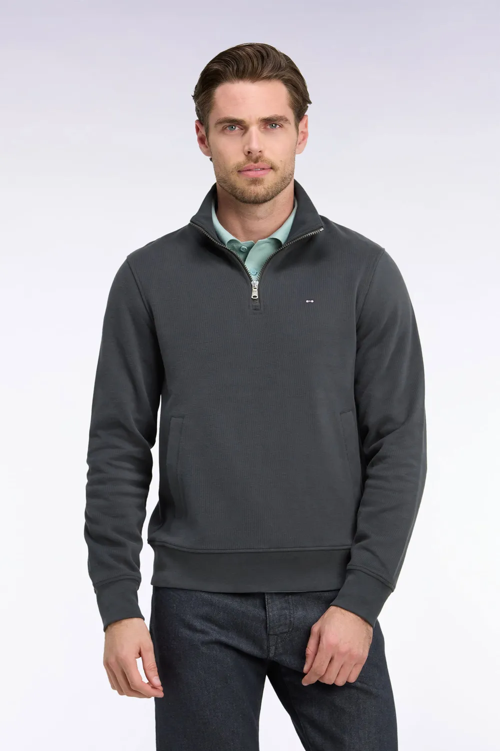 Eden Park sweat col camionneur kaki molleton droit