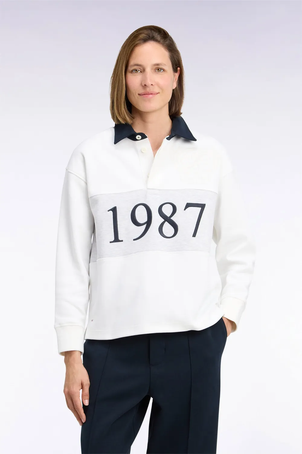 Eden Park sweatshirt interlock écru chiné loose unisexe