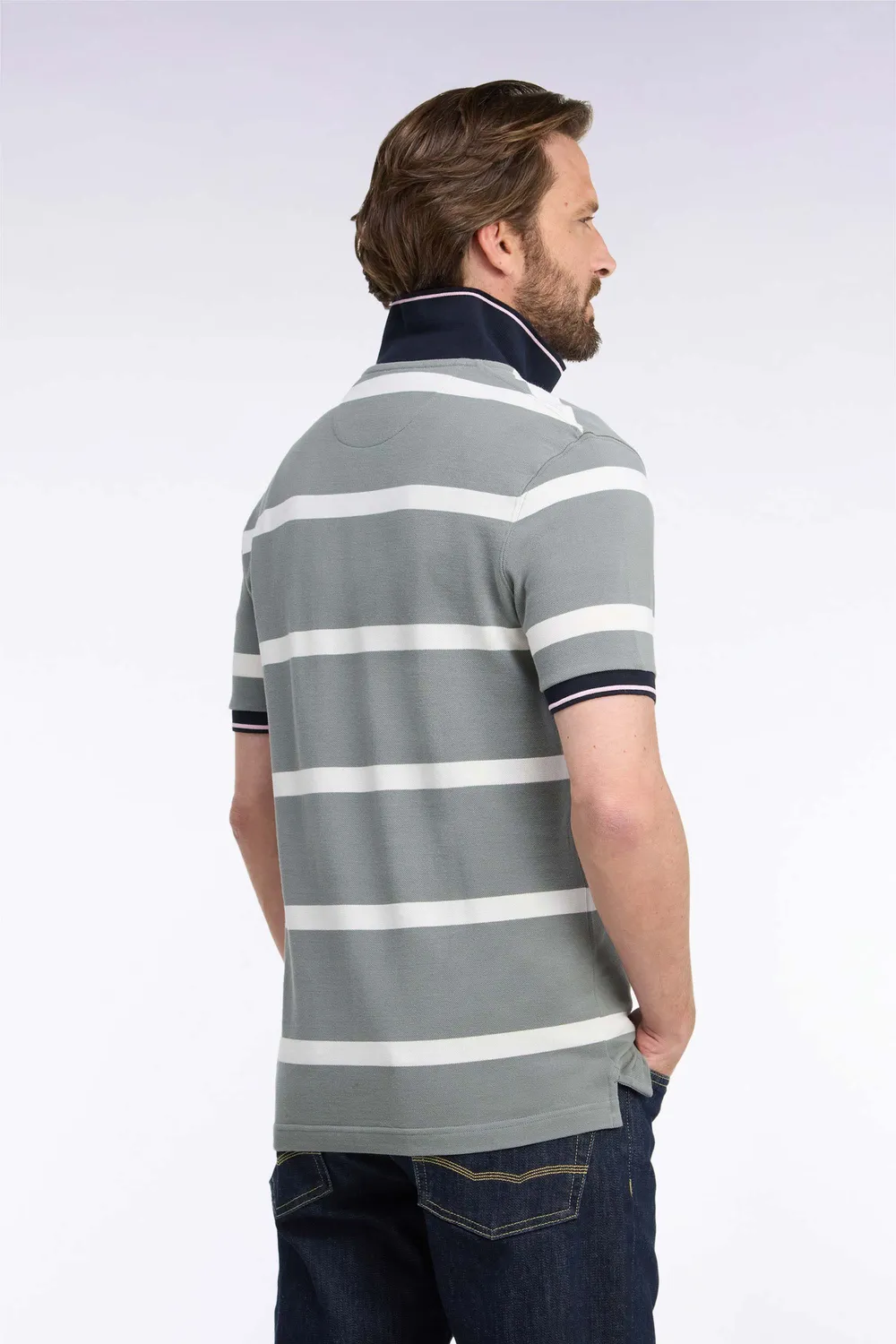 Eden Park Tricolore H26MAIPC0014 Polo Vert Rayé Coton