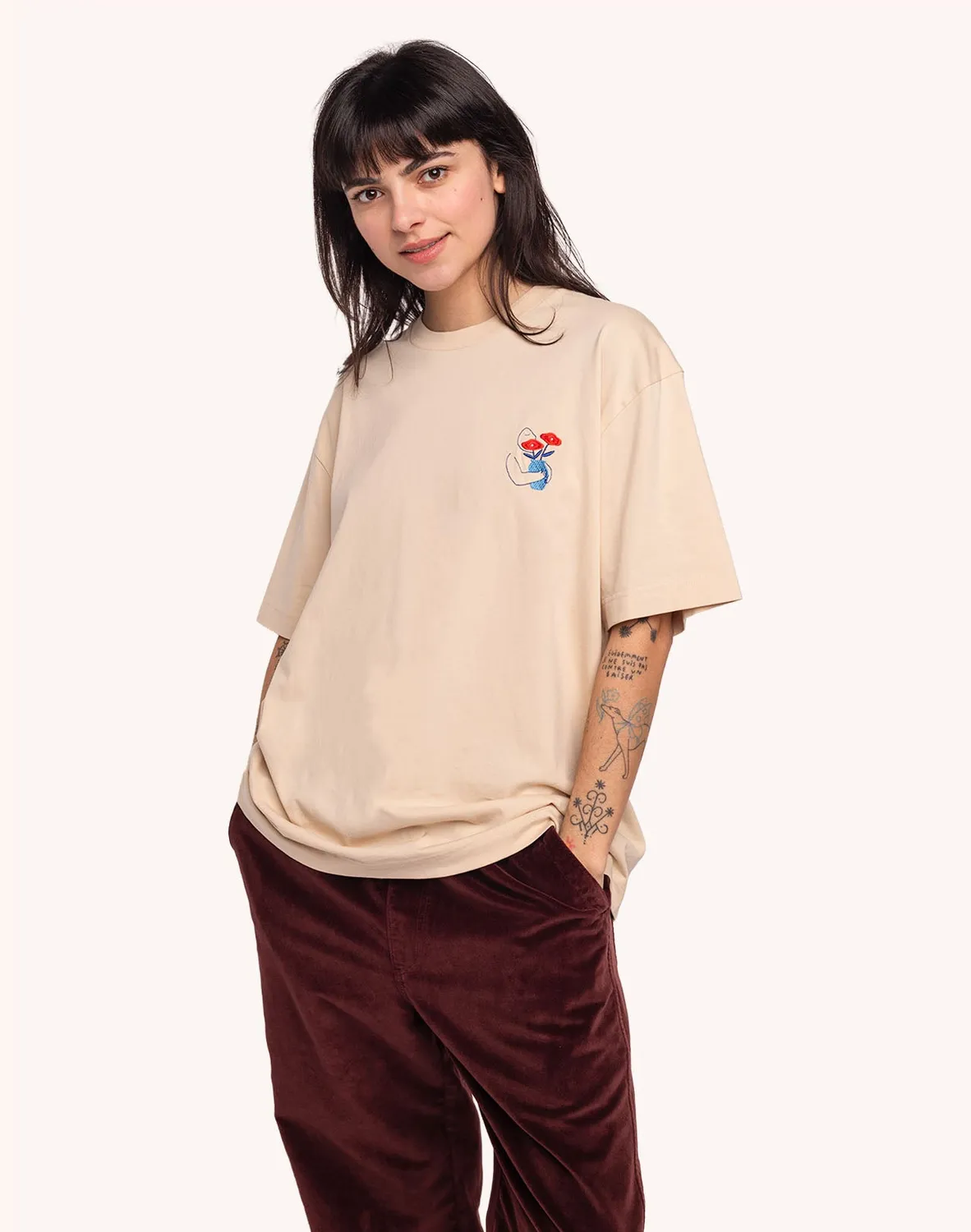 OLOW Strong t-shirt crème coton bio brodé