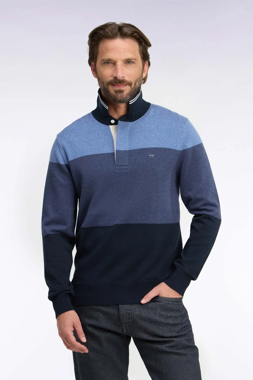 Eden Park Color Block pull marine tricolore coton col maillot