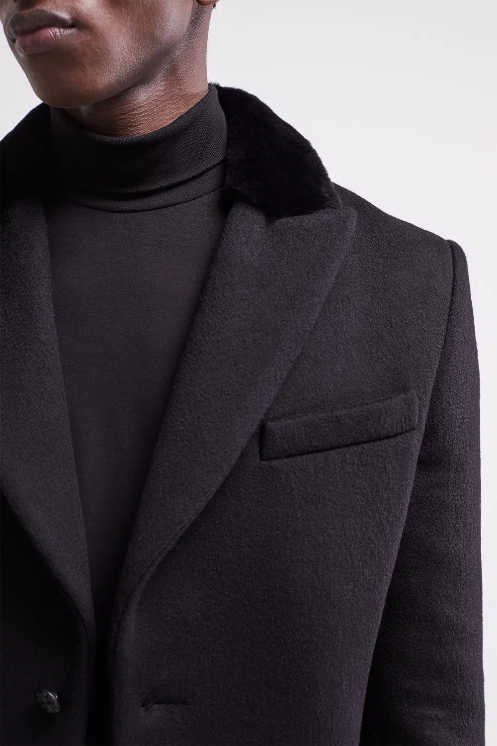 French Deal Fur French Coat manteau cachemire noir col vison