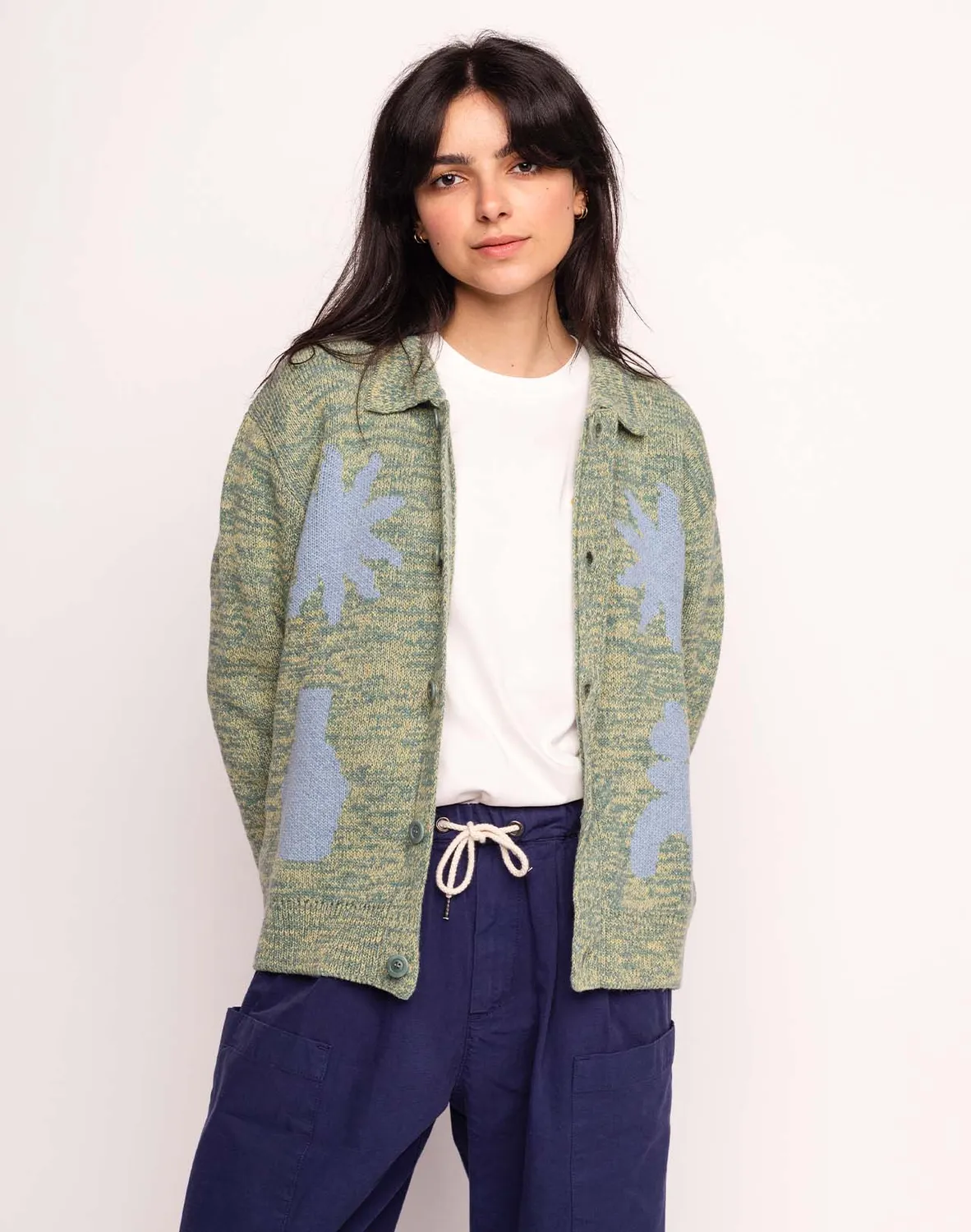 Olow Kalama gilet homme vert émeraude chiné jacquard