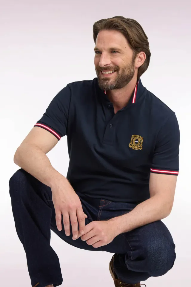 Eden Park College polo coton marine écusson droit