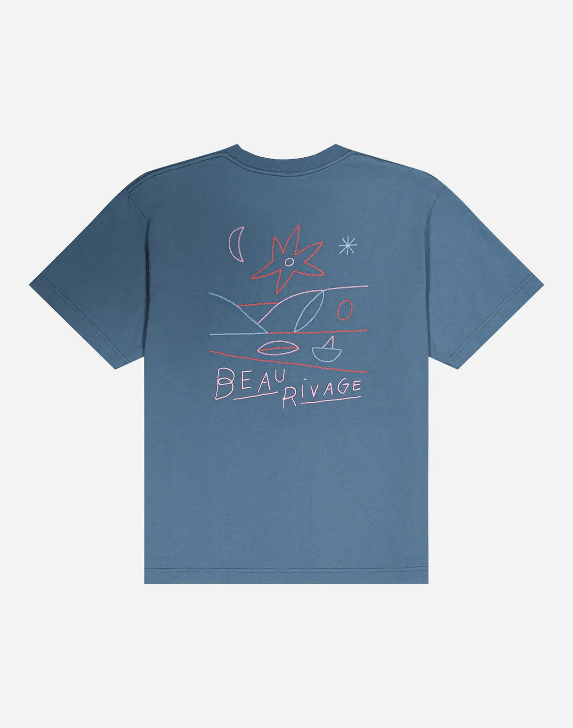 OLOW Rivage t-shirt bleu acier ample brodé