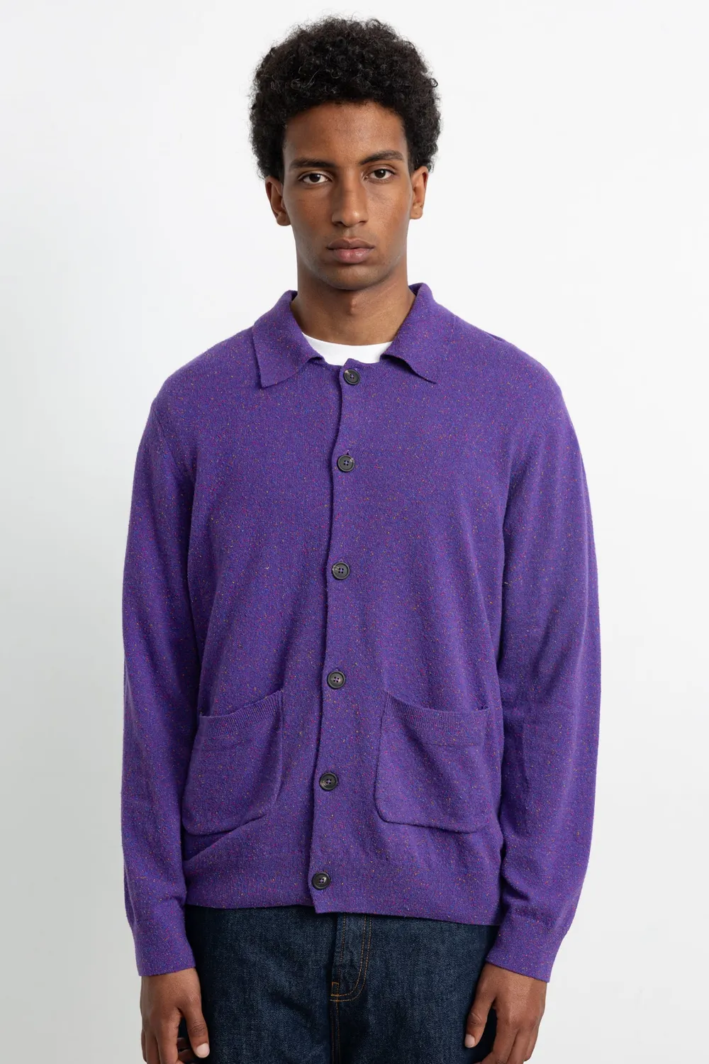 Edmmond Studios Axial Cardigan gilet violet tweed poche