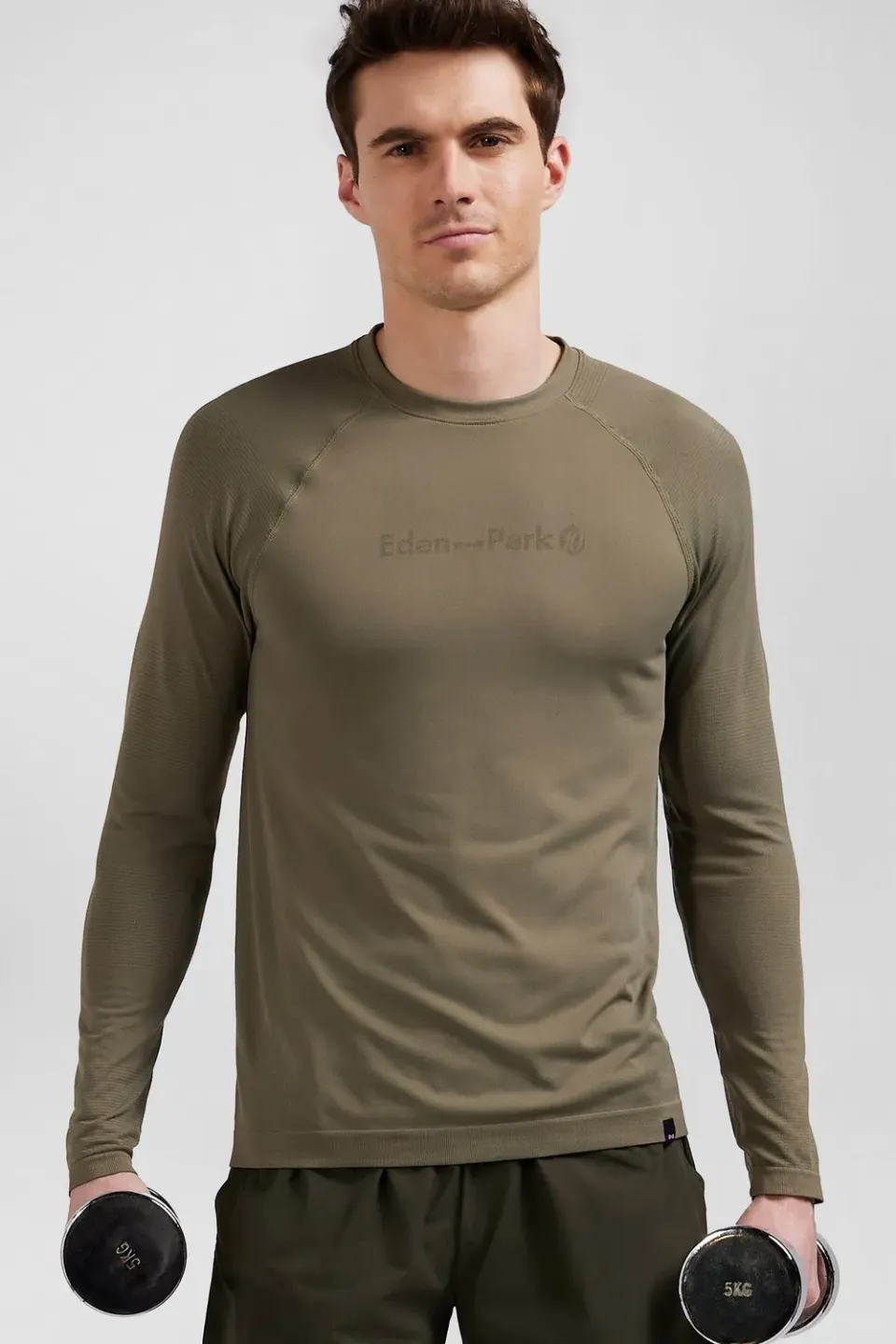 Eden Park t-shirt sport kaki manches longues slim cerclé