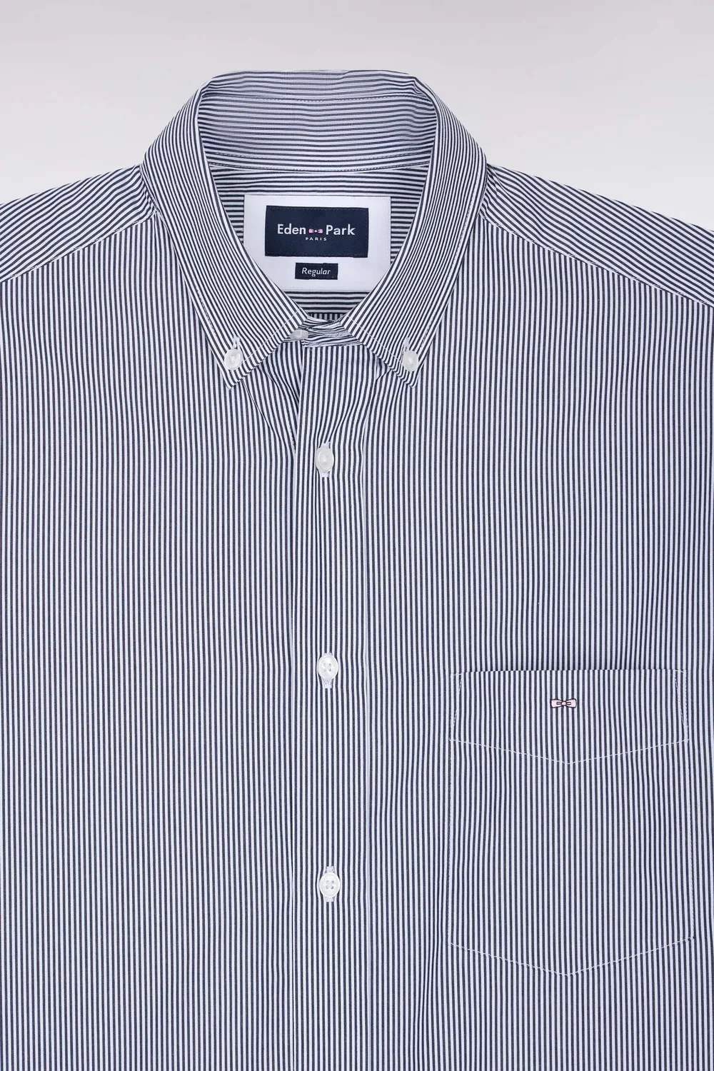 Eden Park chemise coton blanc rayures marine coupe droite