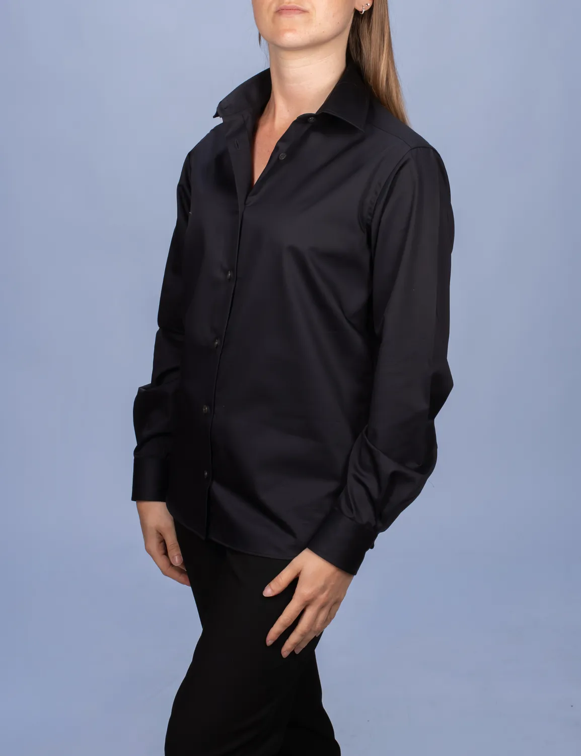 La Chemise Française Satin Noir chemisier femme coton brillant