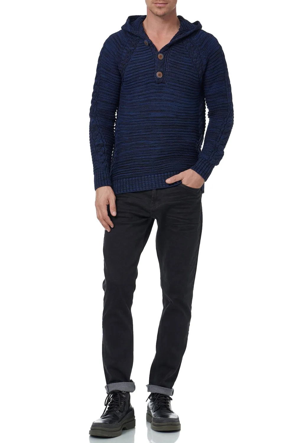 Subliminal Mode BX290 pull homme capuche noir grosse maille