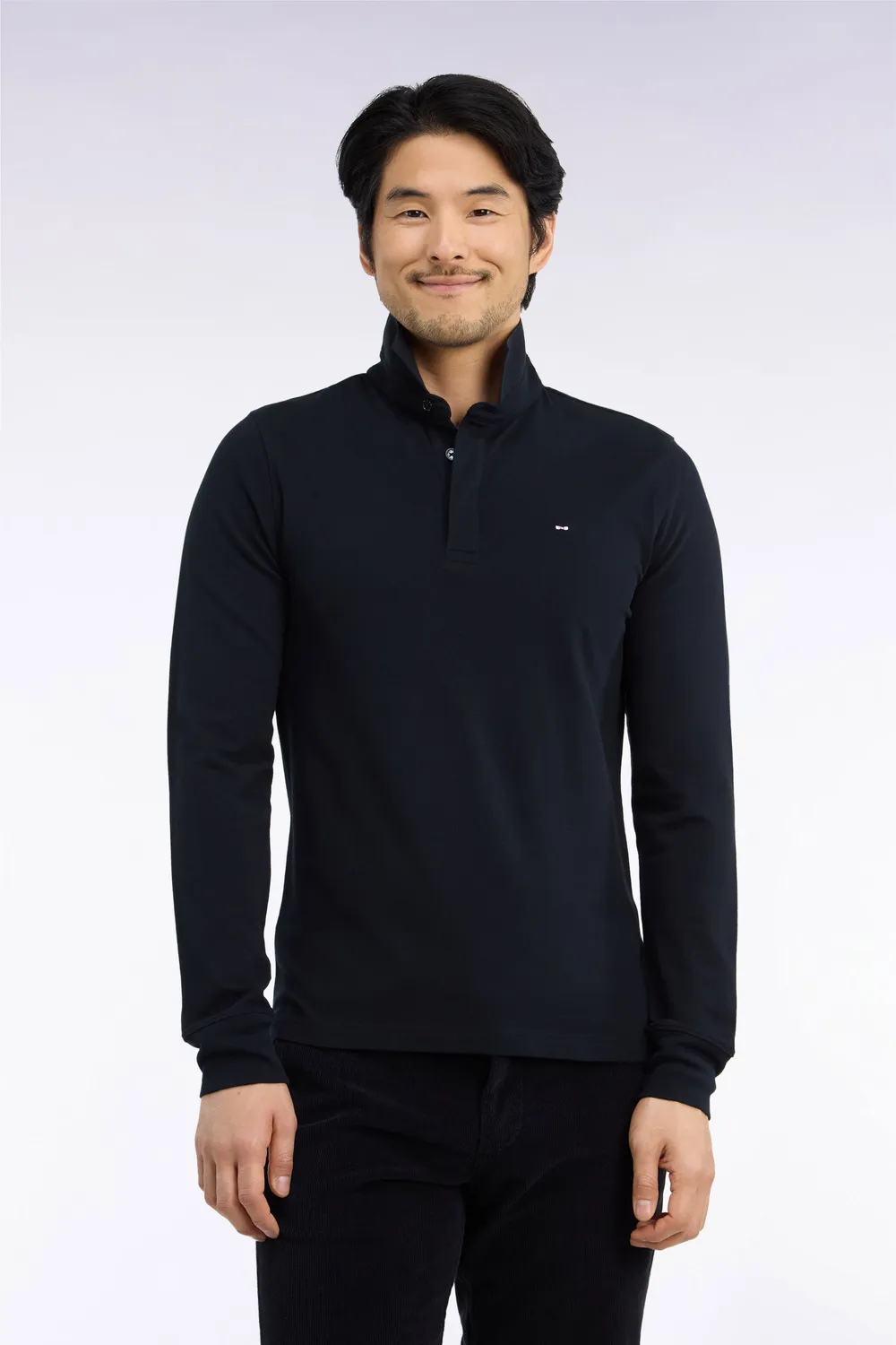 Eden Park polo manches longues coton stretch noir slim
